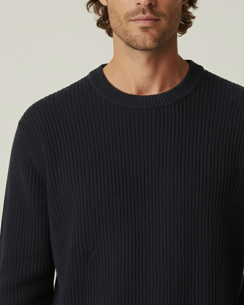 Pull homme à col rond, en maille côtelée, manches longues - Evren