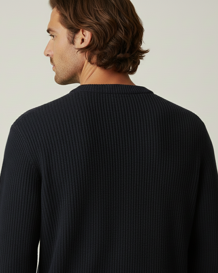 Pull homme à col rond, en maille côtelée, manches longues - Evren