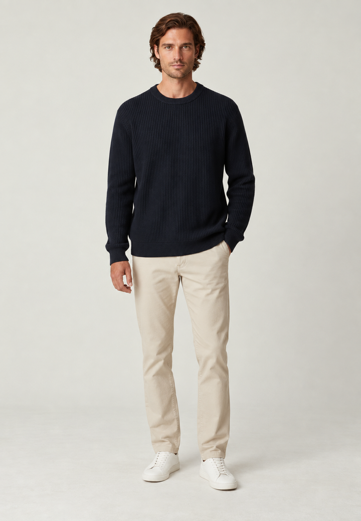 Pull homme à col rond, en maille côtelée, manches longues - Evren