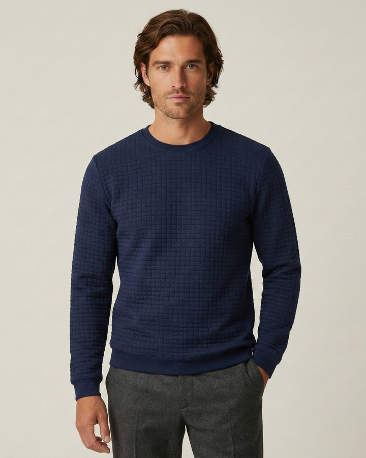 Pull homme à col rond, maille gaufrée, manches longues - Loris