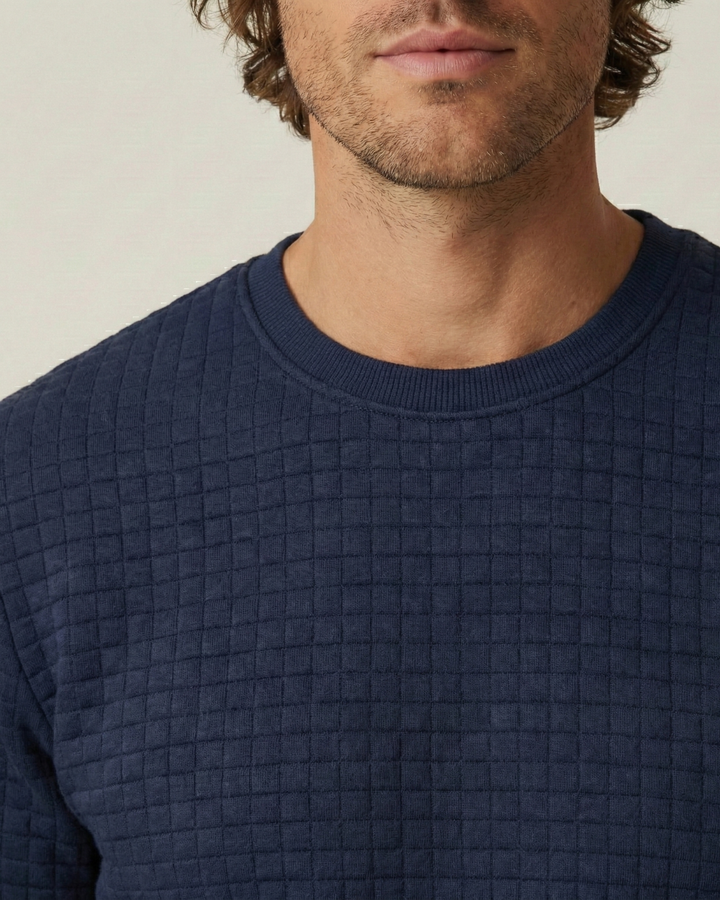 Pull homme à col rond, maille gaufrée, manches longues - Loris