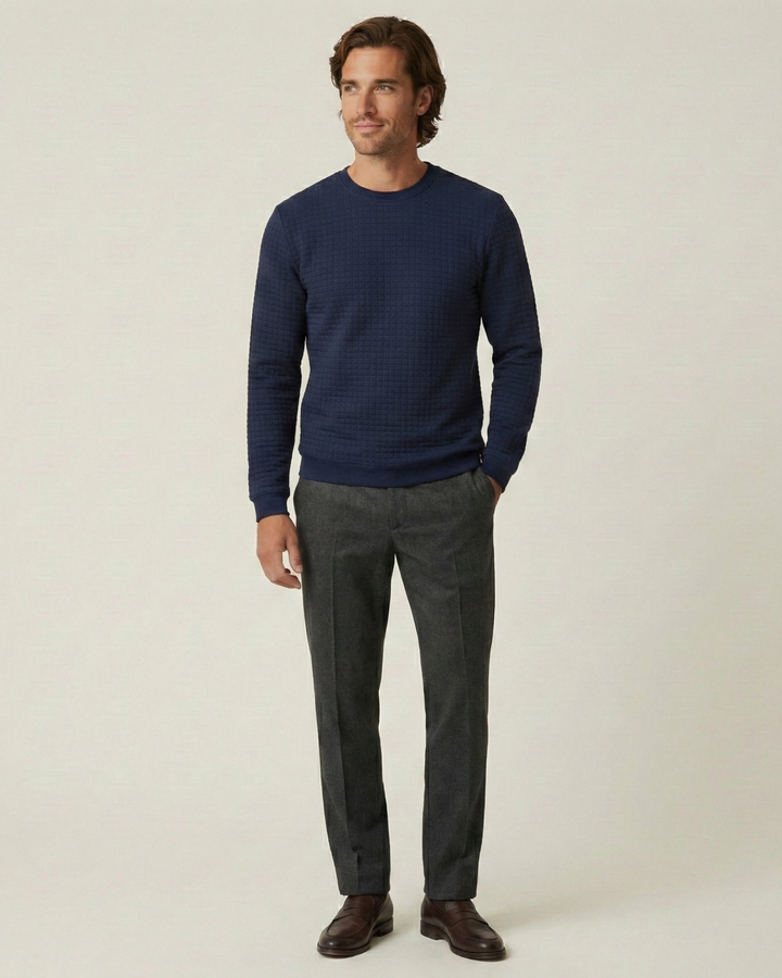 Pull homme à col rond, maille gaufrée, manches longues - Loris