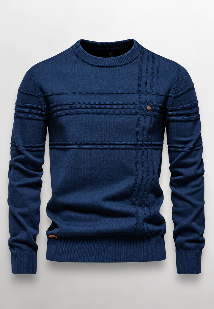 Pull homme à col rond, maille texturée avec lignes en relief - Silas