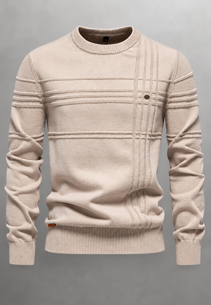 Pull homme à col rond, maille texturée avec lignes en relief - Silas