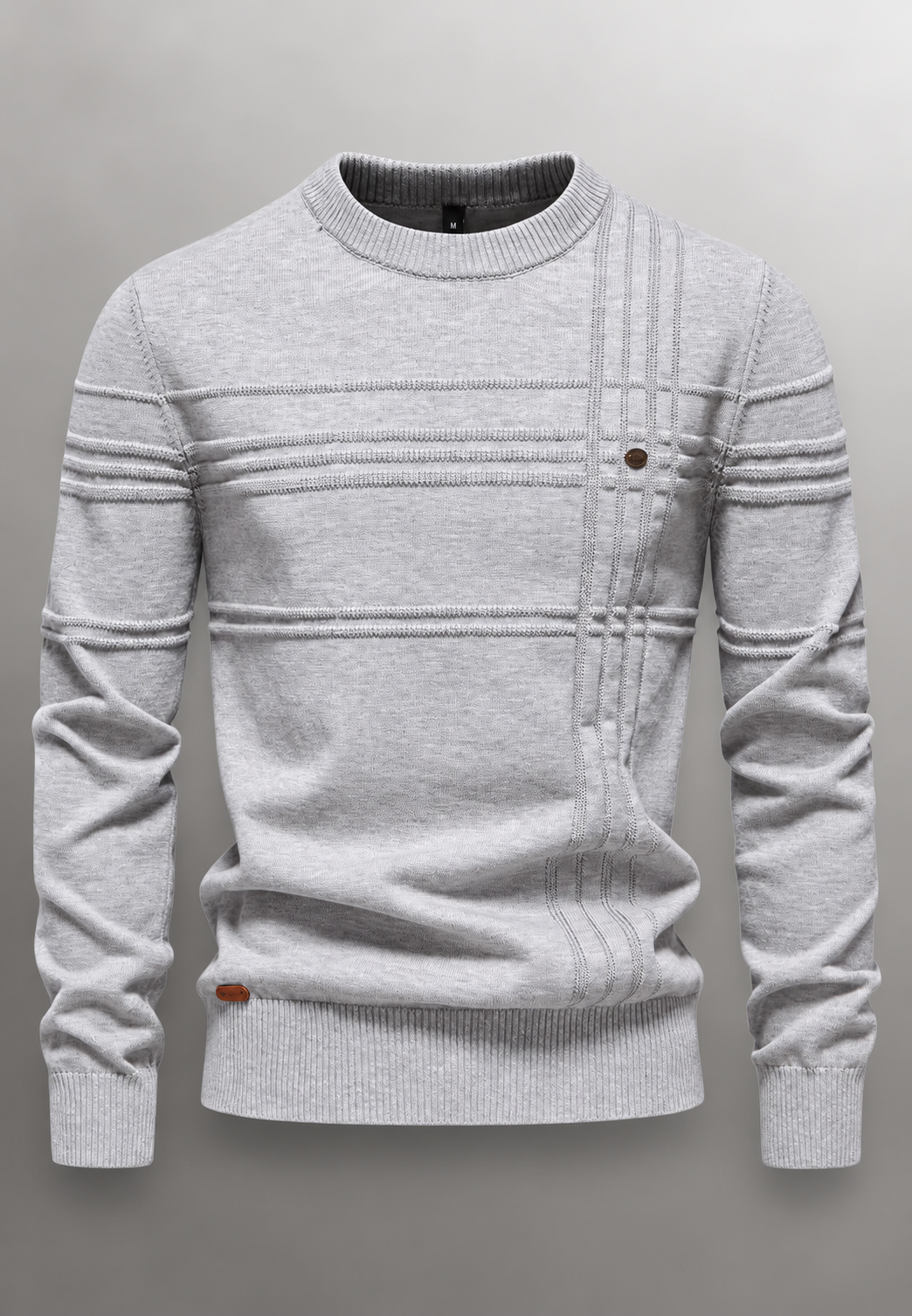 Pull homme à col rond, maille texturée avec lignes en relief - Silas