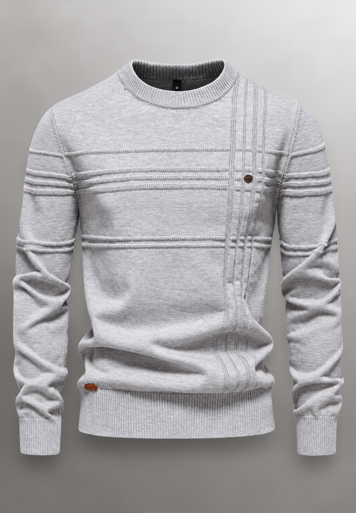 Pull homme à col rond, maille texturée avec lignes en relief - Silas