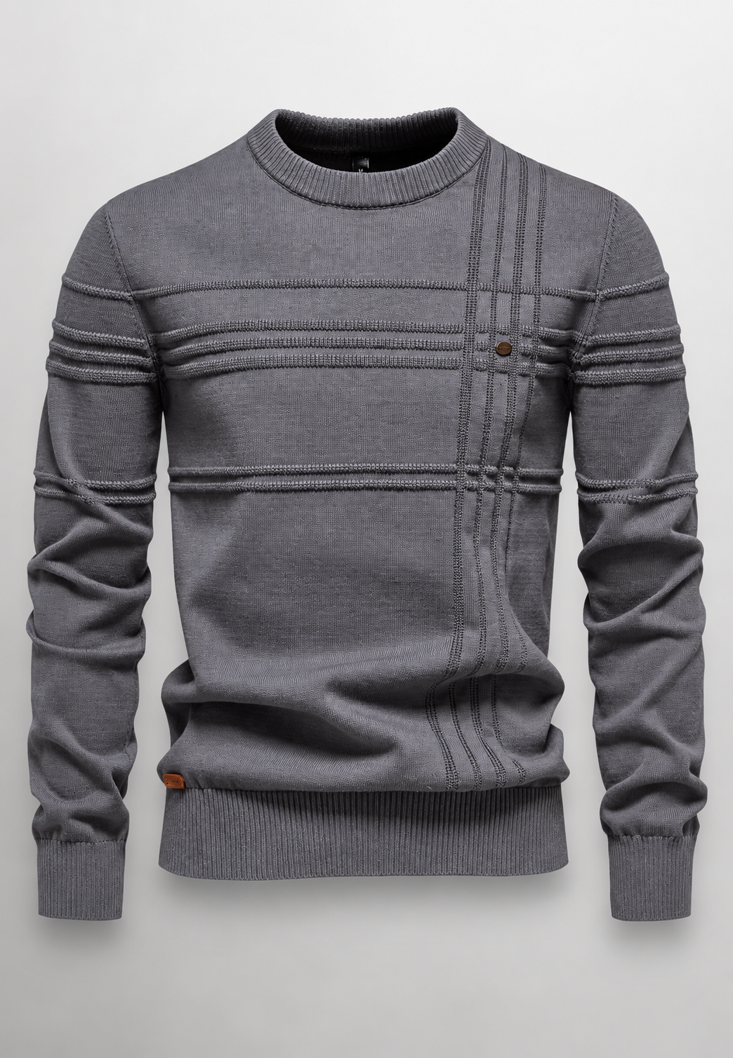 Pull homme à col rond, maille texturée avec lignes en relief - Silas