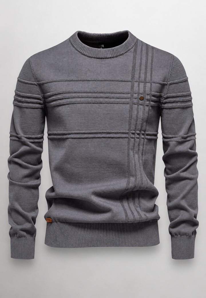Pull homme à col rond, maille texturée avec lignes en relief - Silas