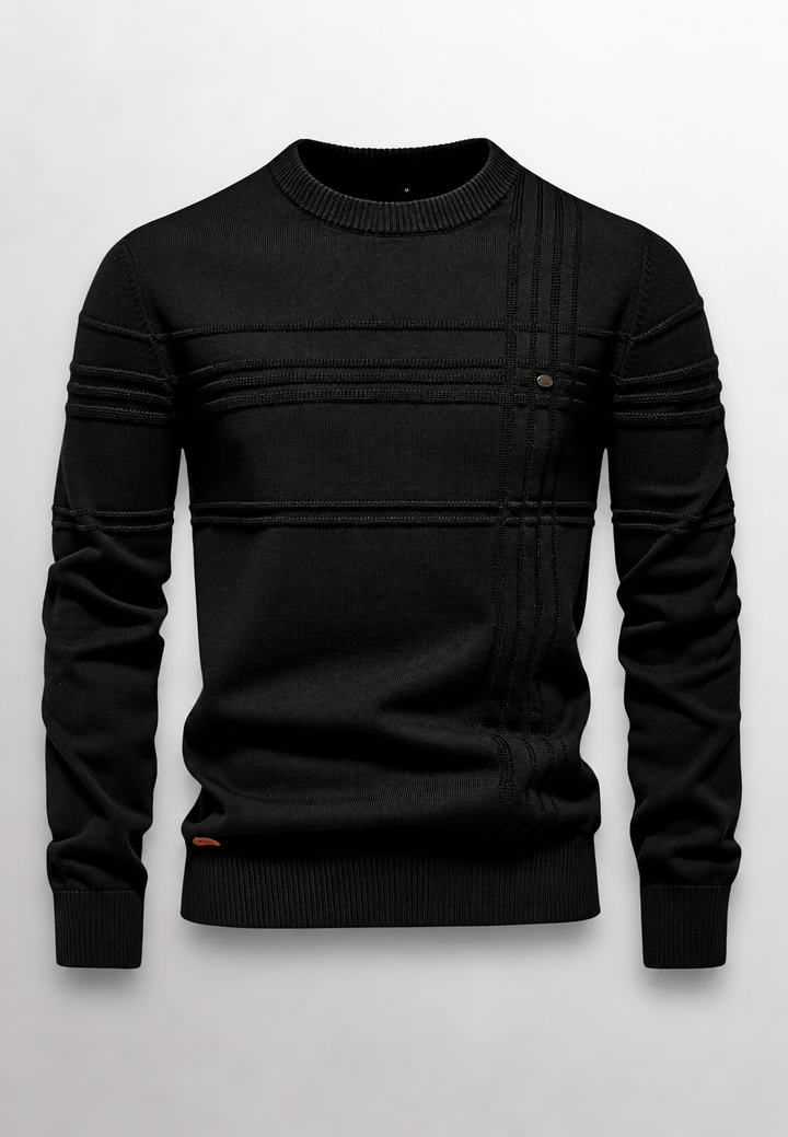 Pull homme à col rond, maille texturée avec lignes en relief - Silas