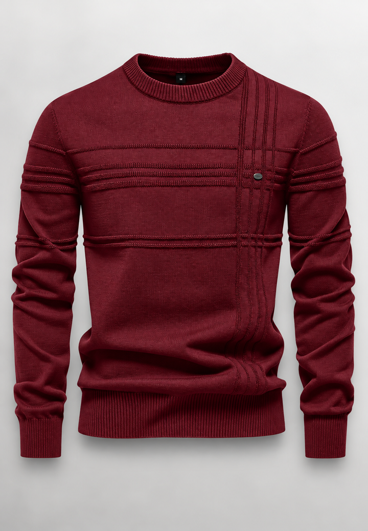 Pull homme à col rond, maille texturée avec lignes en relief - Silas
