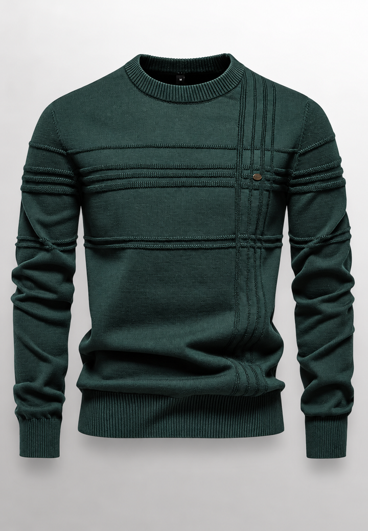 Pull homme à col rond, maille texturée avec lignes en relief - Silas