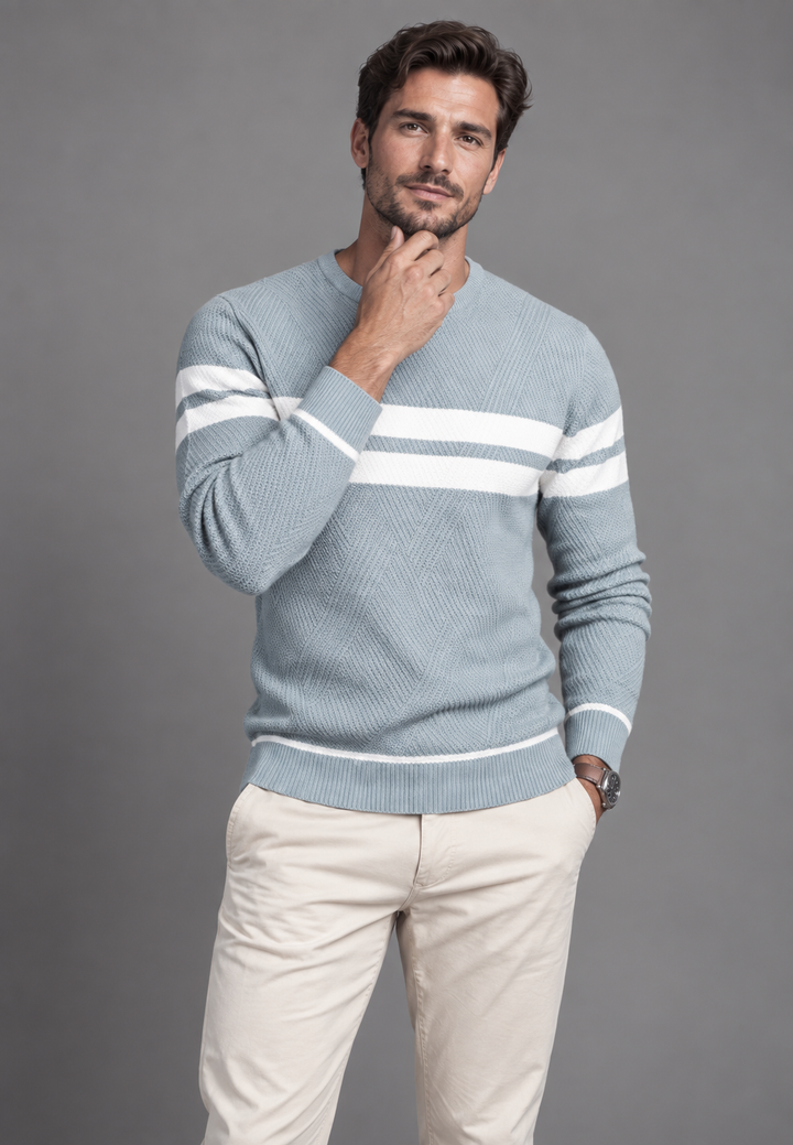 Pull homme à col rond, rayé, en maille texturée - Tobias