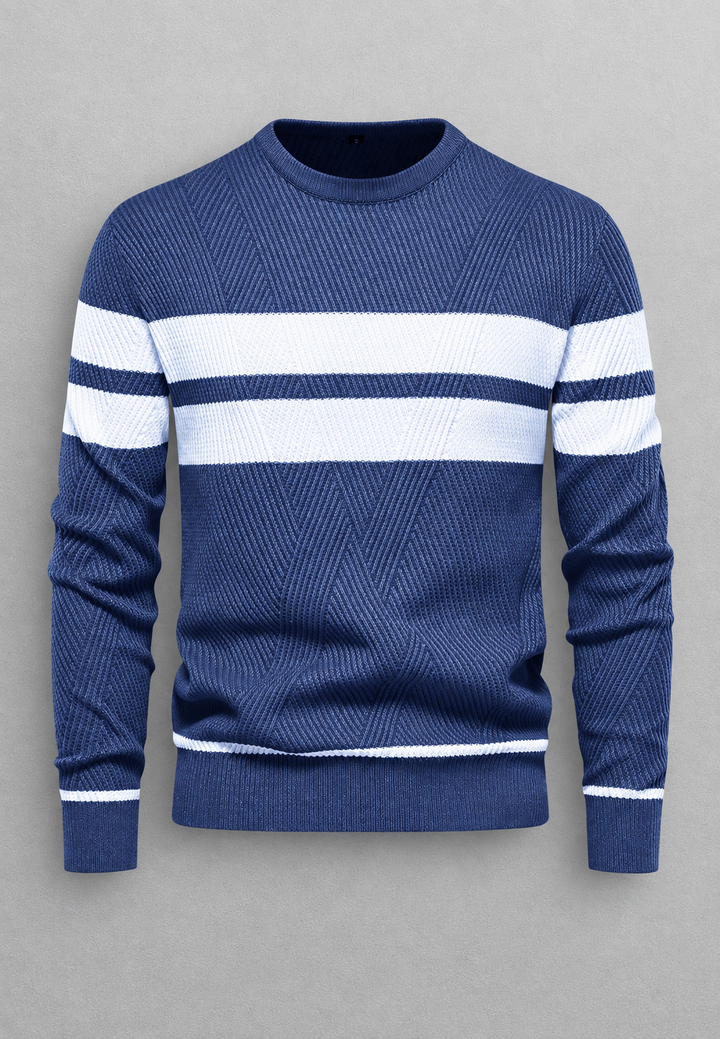 Pull homme à col rond, rayé, en maille texturée - Tobias