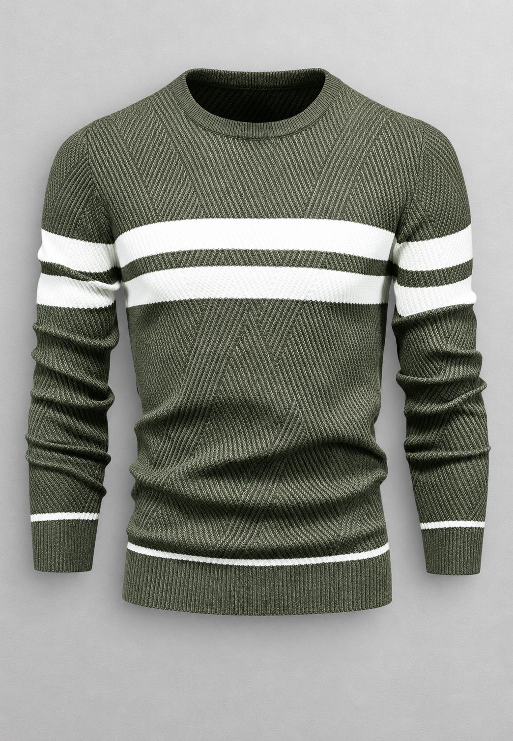 Pull homme à col rond, rayé, en maille texturée - Tobias