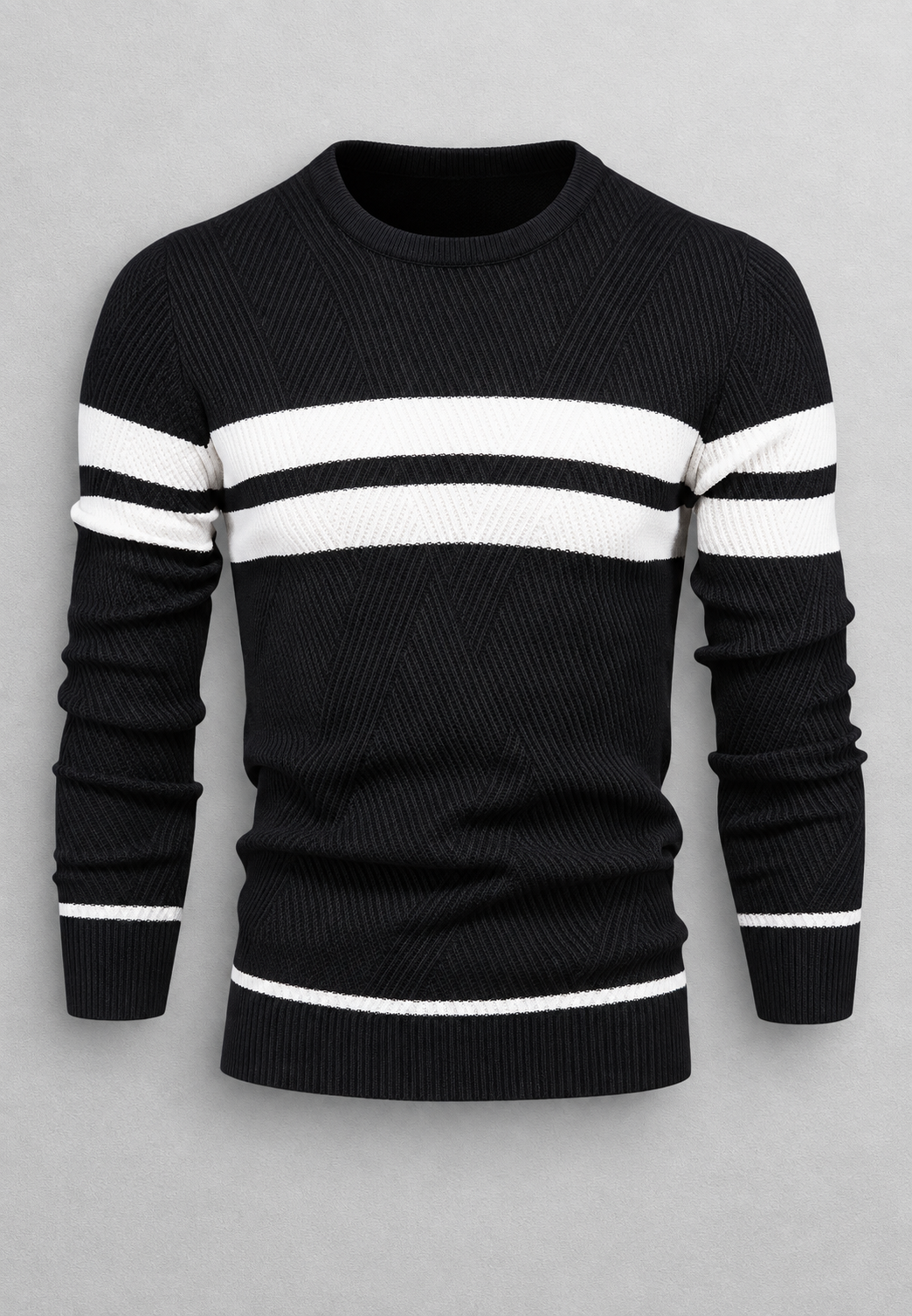 Pull homme à col rond, rayé, en maille texturée - Tobias