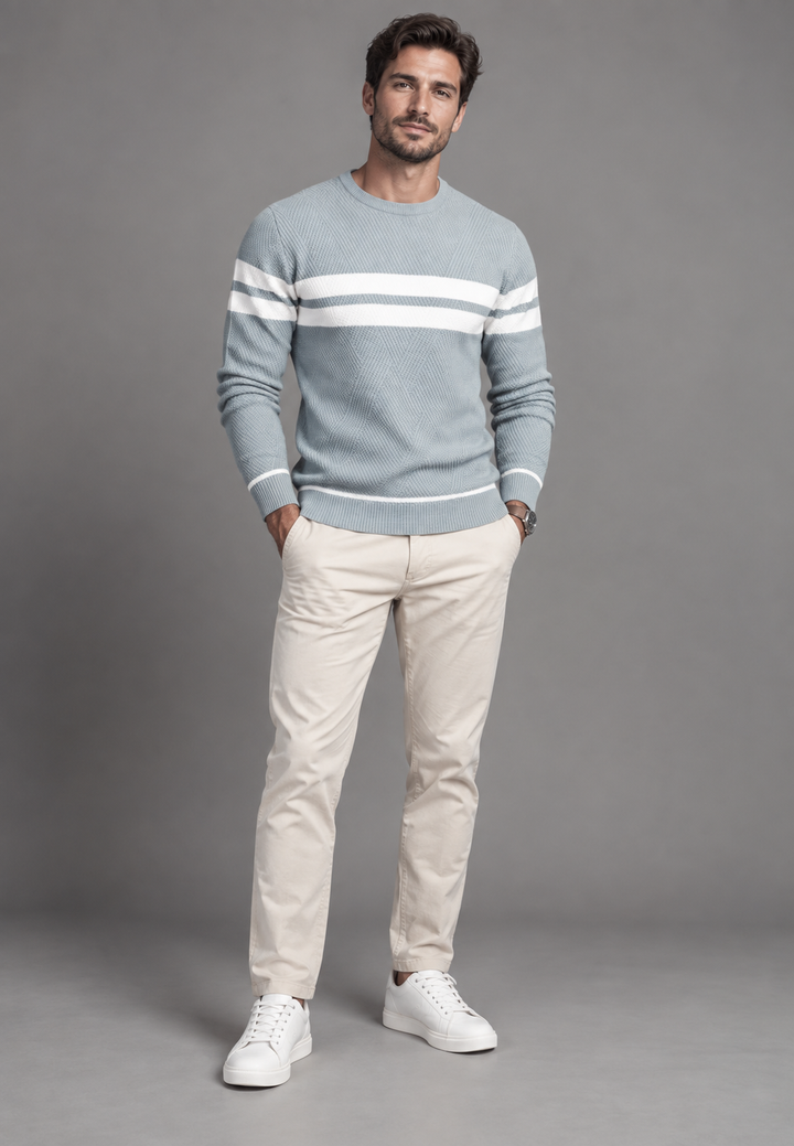 Pull homme à col rond, rayé, en maille texturée - Tobias
