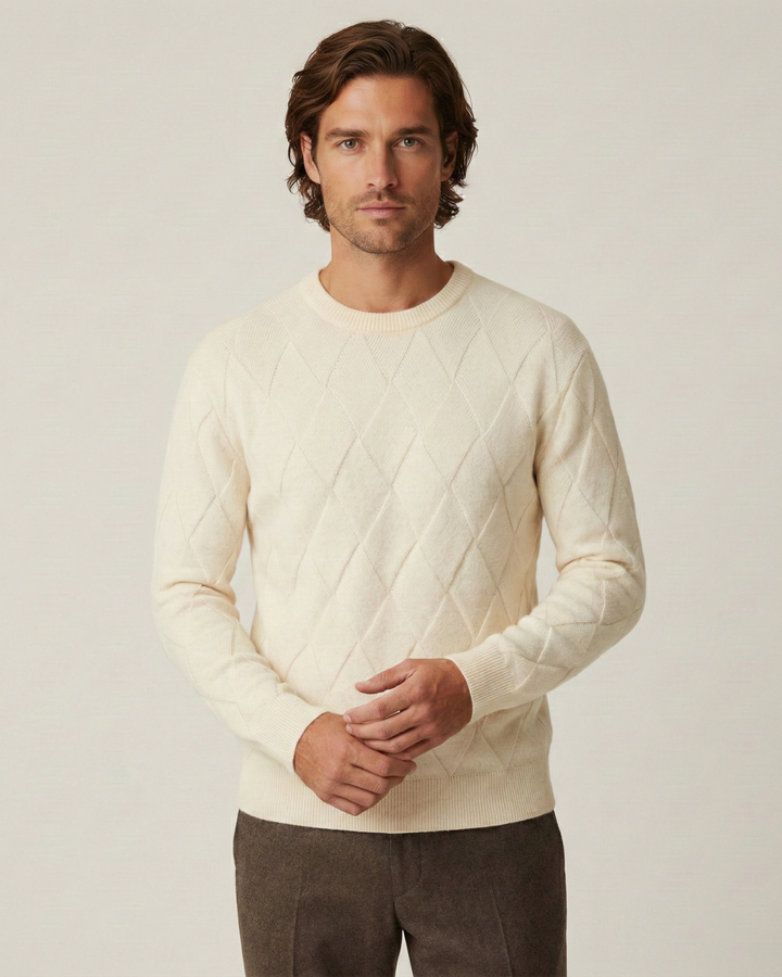 Pull homme à col rond, motif losanges en relief, manches longues - Adriel