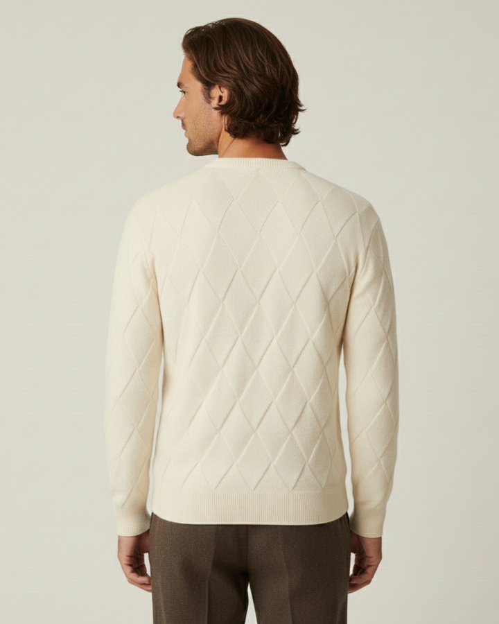 Pull homme à col rond, motif losanges en relief, manches longues - Adriel