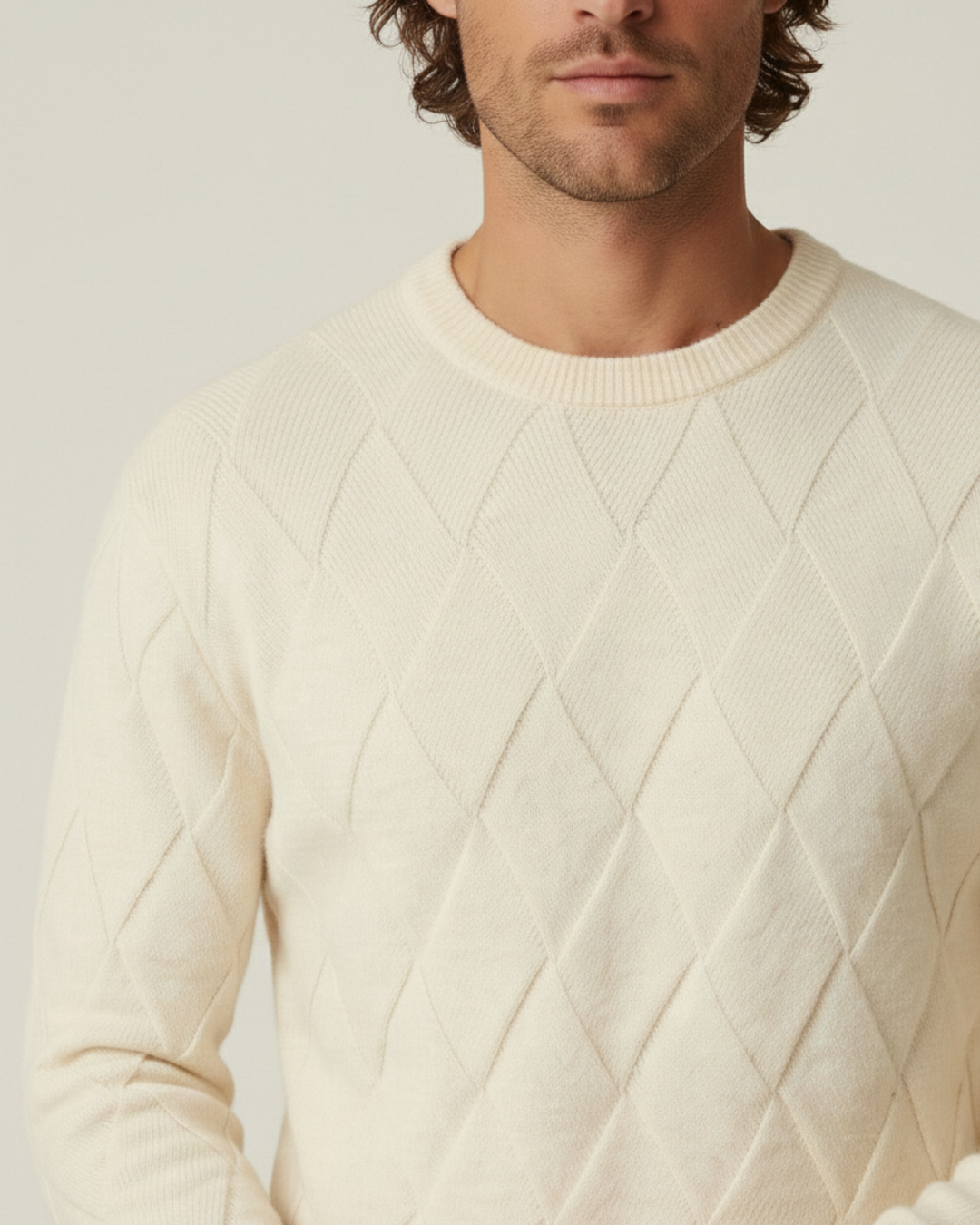 Pull homme à col rond, motif losanges en relief, manches longues - Adriel
