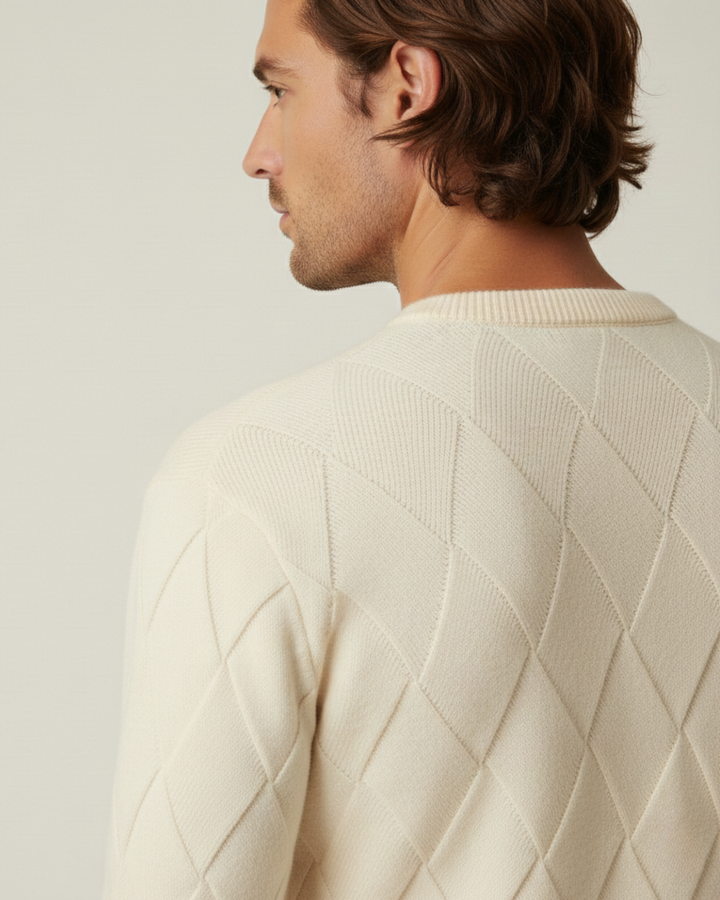 Pull homme à col rond, motif losanges en relief, manches longues - Adriel