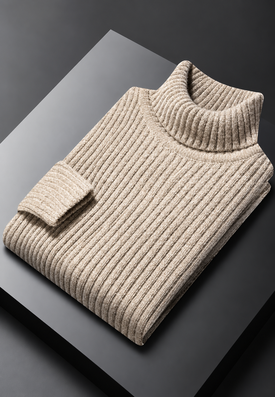 Pull homme à col roulé, maille côtelée à texture marquée - Nereo