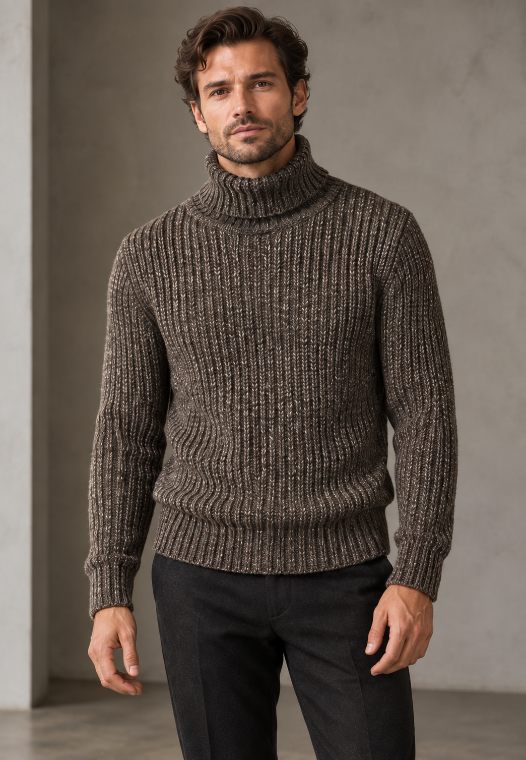 Pull homme à col roulé, maille côtelée à texture marquée - Nereo