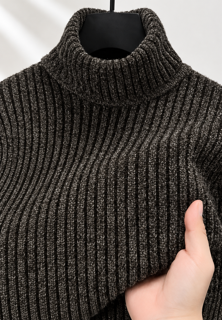 Pull homme à col roulé, maille côtelée à texture marquée - Nereo
