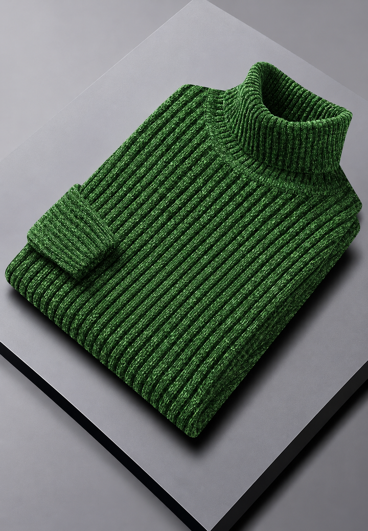 Pull homme à col roulé, maille côtelée à texture marquée - Nereo