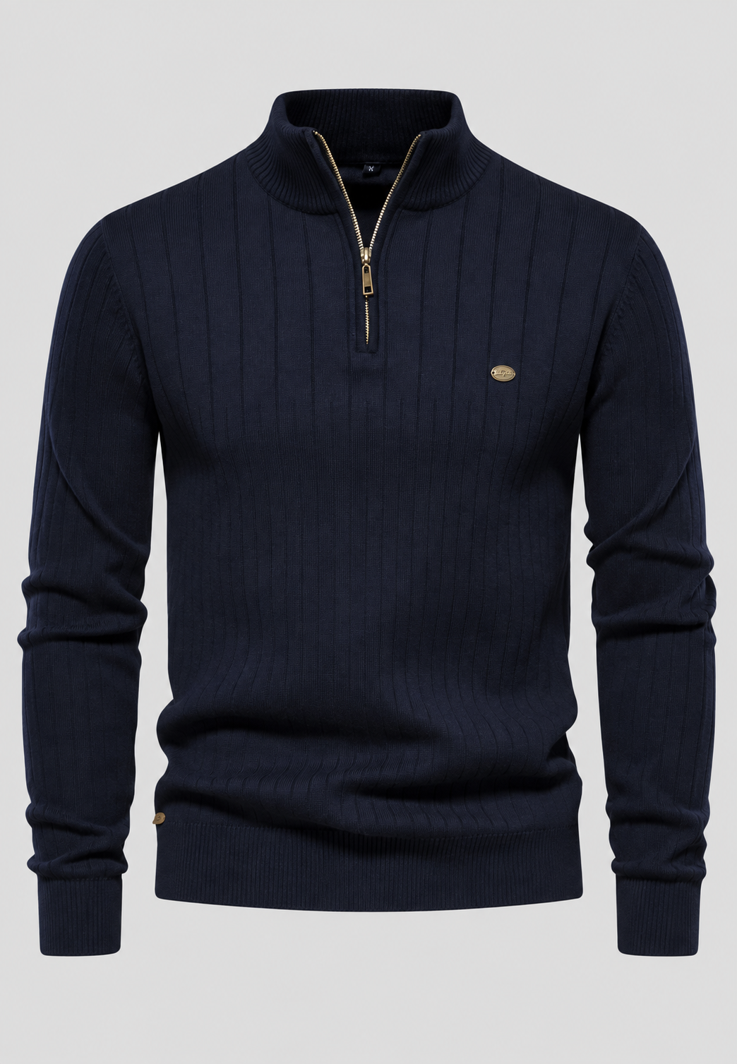 Pull homme à demi-fermeture éclair, col montant et motif côtelé - Mikkel