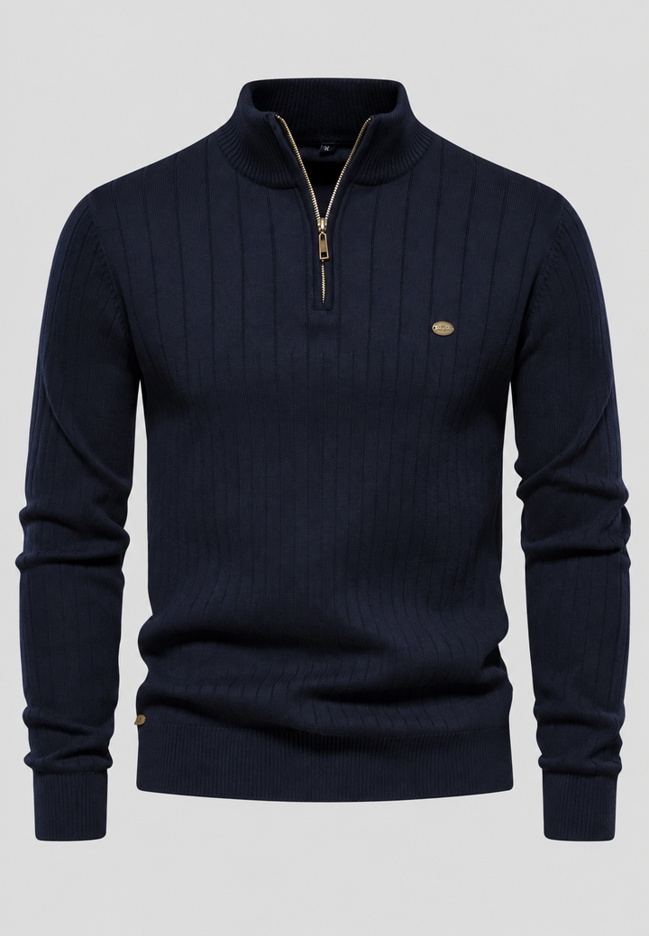 Pull homme à demi-fermeture éclair, col montant et motif côtelé - Mikkel