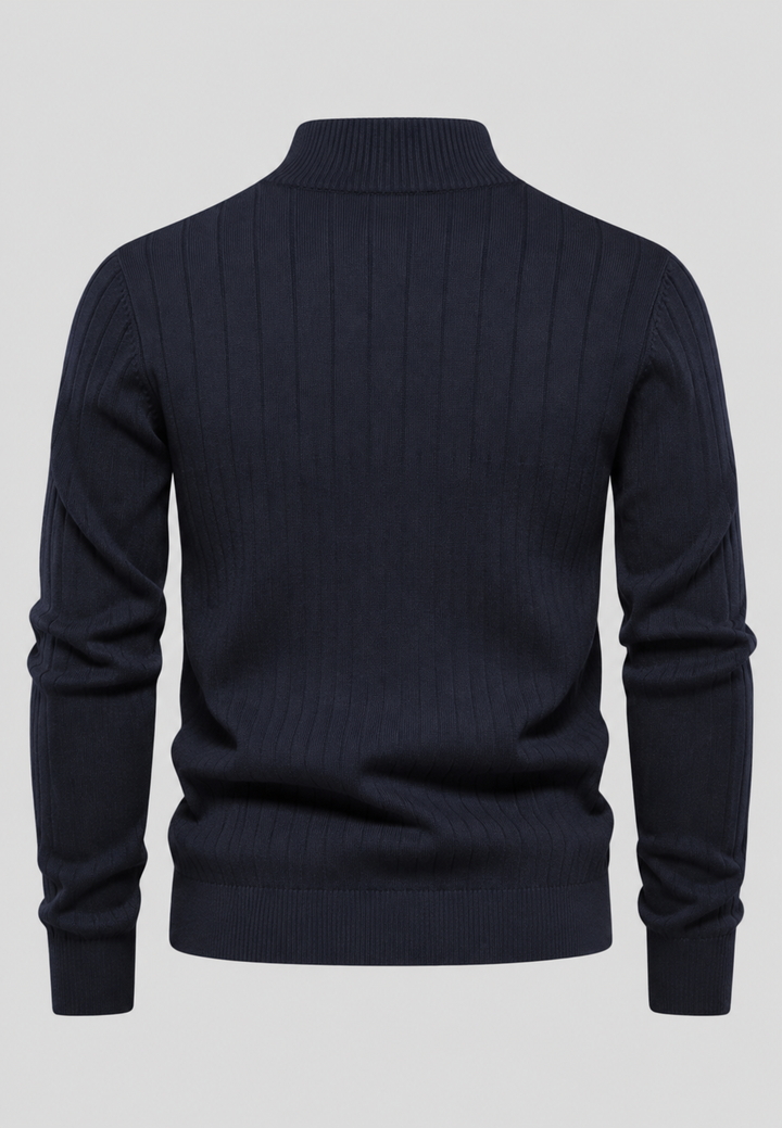 Pull homme à demi-fermeture éclair, col montant et motif côtelé - Mikkel