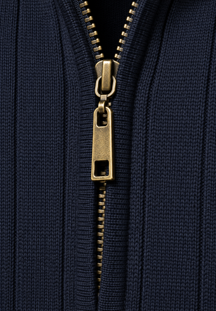 Pull homme à demi-fermeture éclair, col montant et motif côtelé - Mikkel
