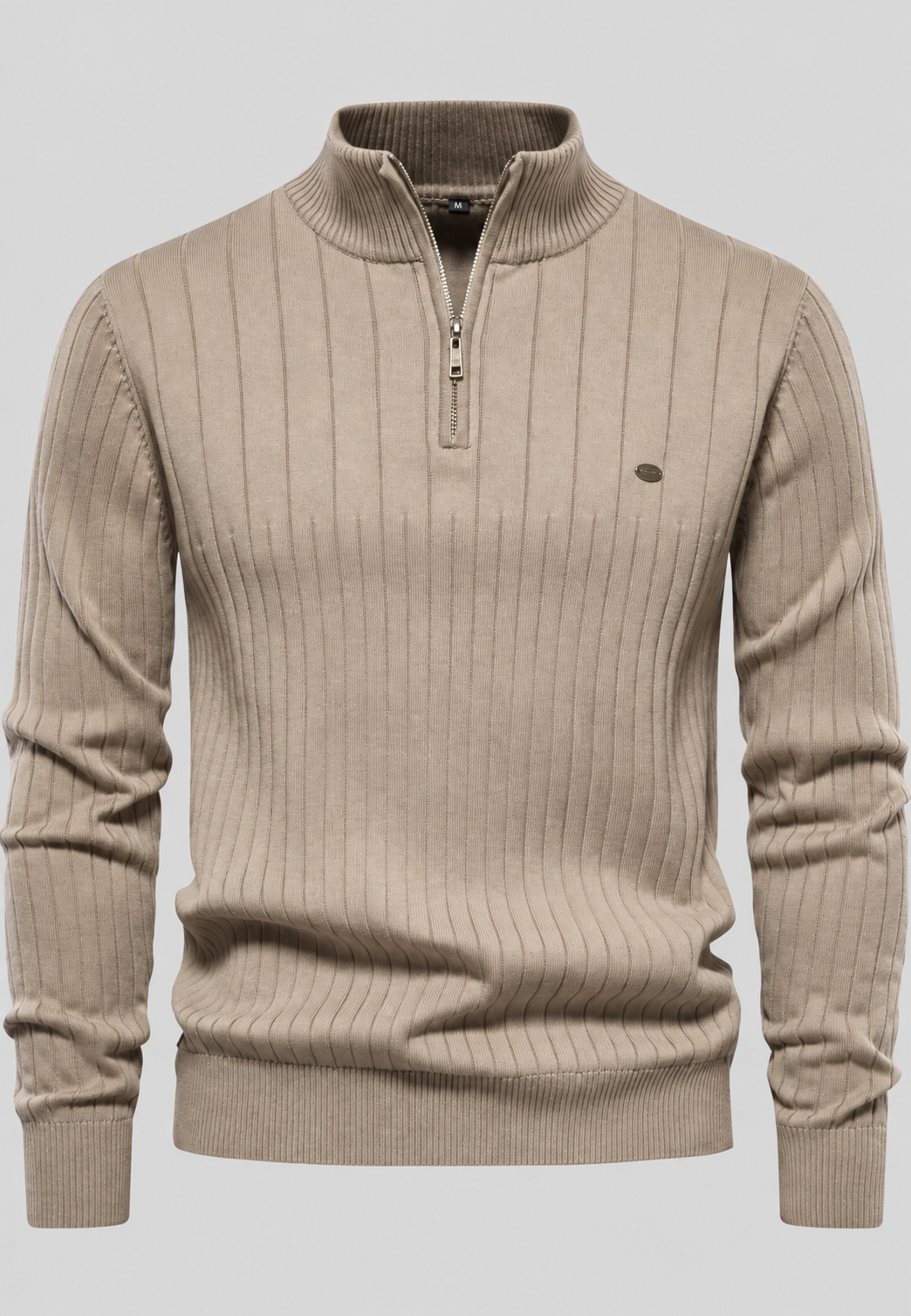 Pull homme à demi-fermeture éclair, col montant et motif côtelé - Mikkel