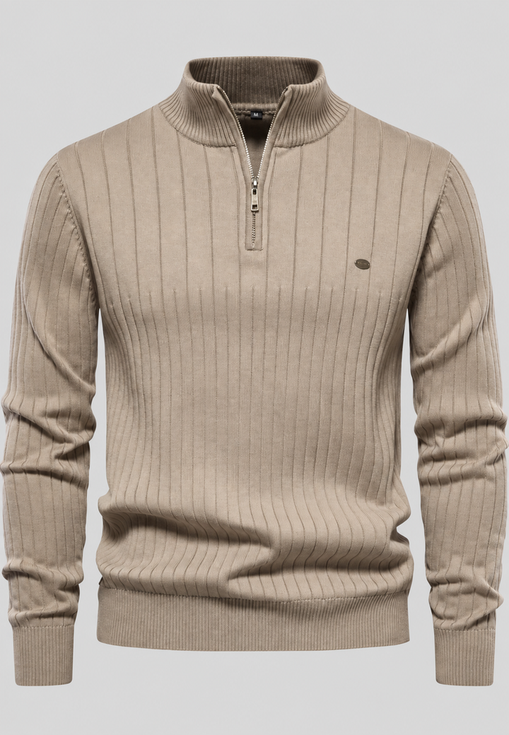 Pull homme à demi-fermeture éclair, col montant et motif côtelé - Mikkel