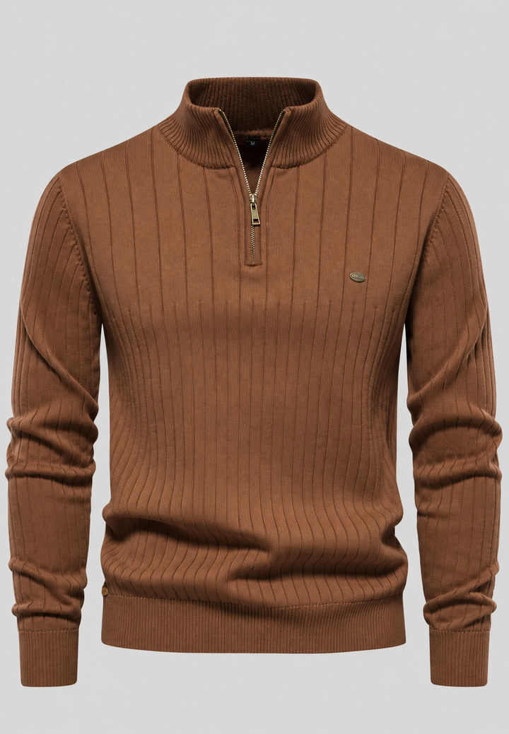 Pull homme à demi-fermeture éclair, col montant et motif côtelé - Mikkel