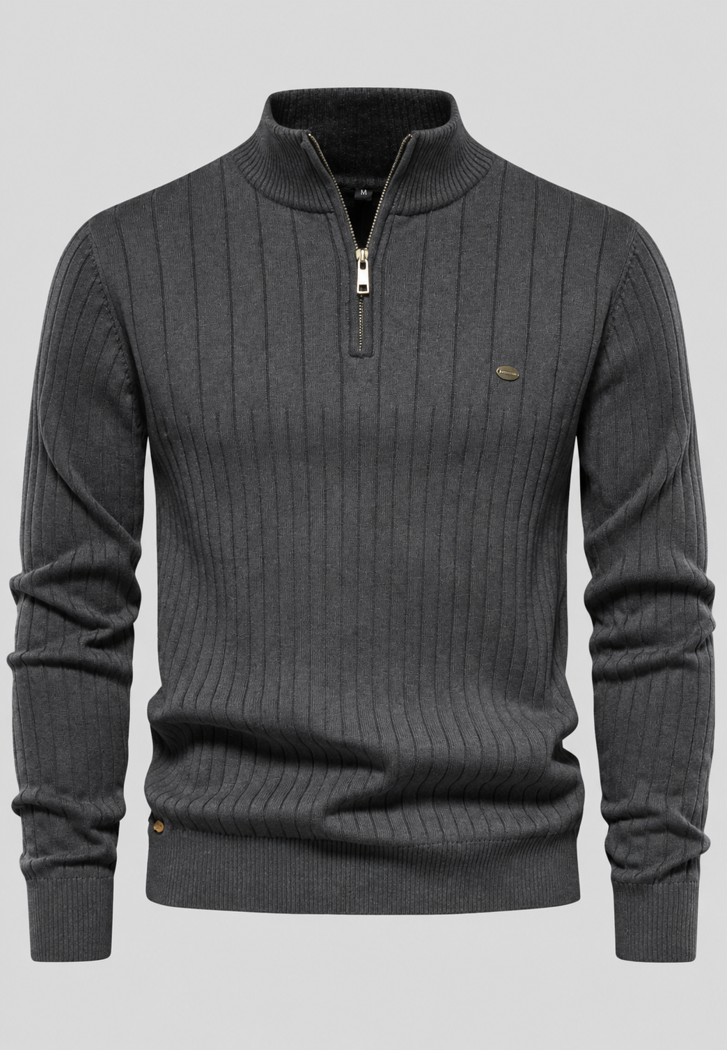 Pull homme à demi-fermeture éclair, col montant et motif côtelé - Mikkel