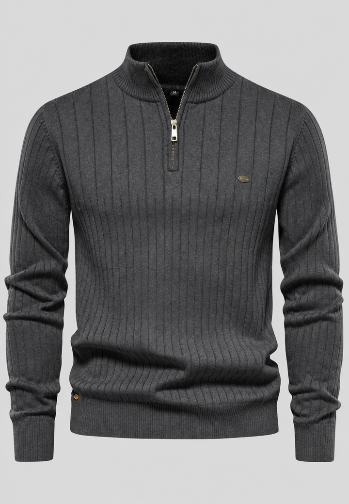 Pull homme à demi-fermeture éclair, col montant et motif côtelé - Mikkel