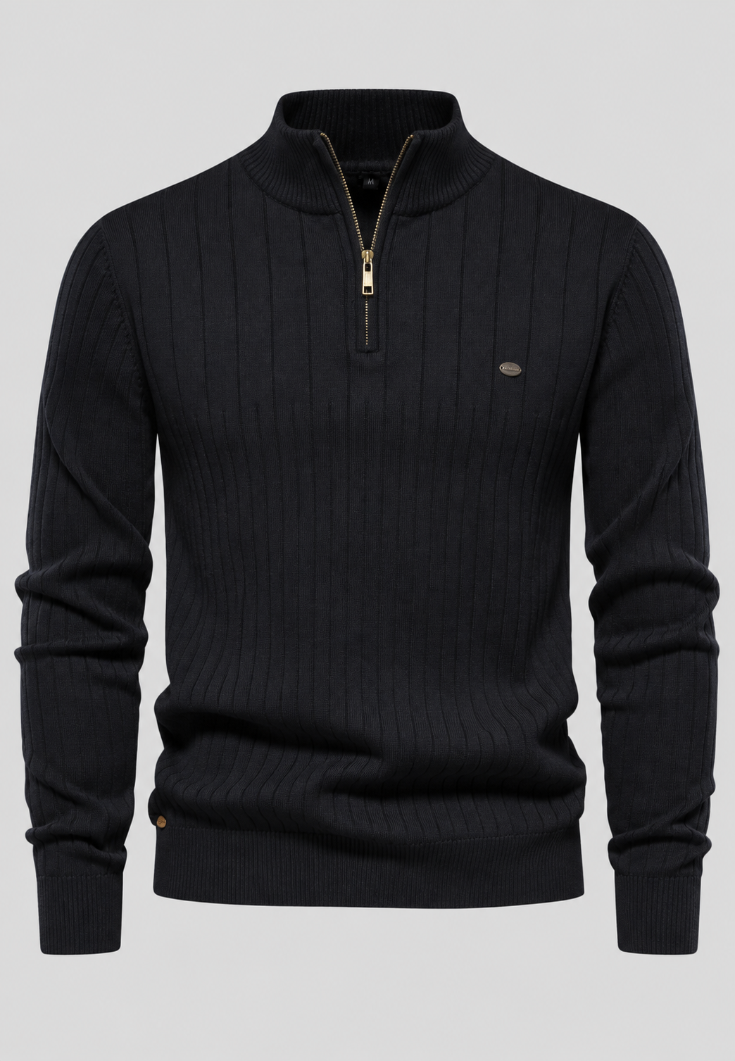 Pull homme à demi-fermeture éclair, col montant et motif côtelé - Mikkel