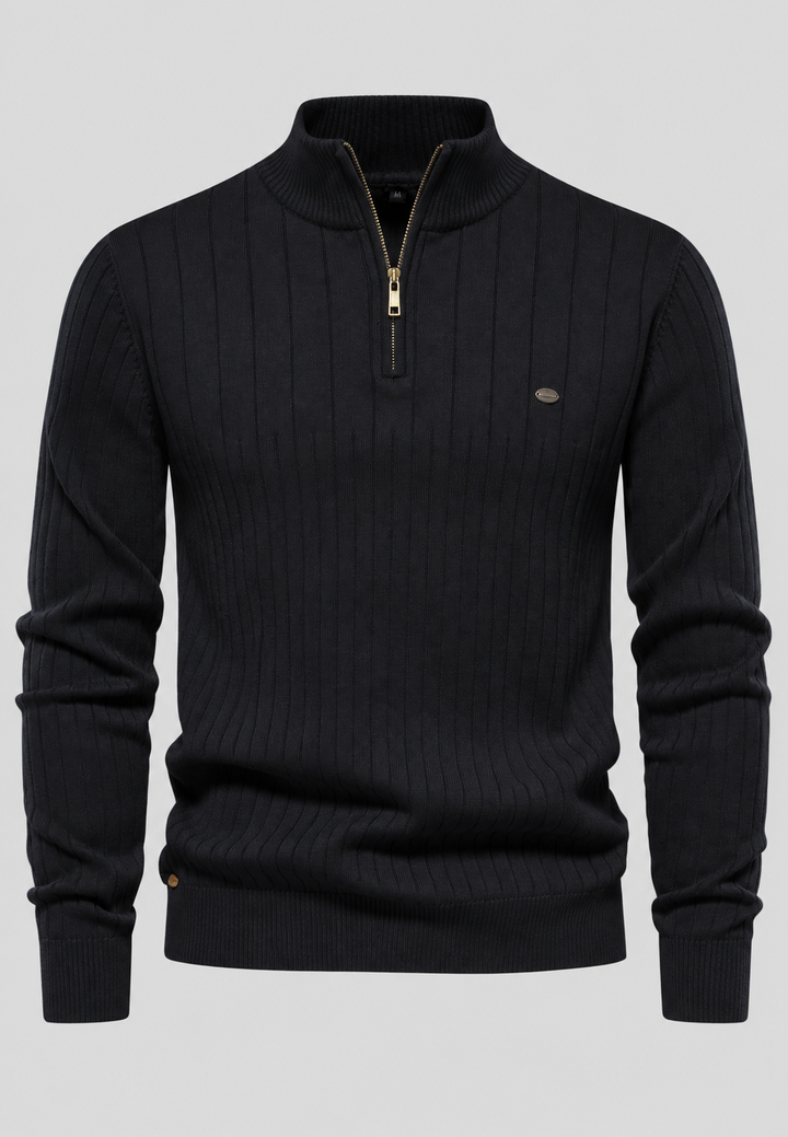 Pull homme à demi-fermeture éclair, col montant et motif côtelé - Mikkel