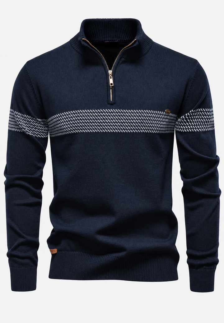 Pull homme à demi-fermeture éclair, col montant et rayures géométriques - Nolan