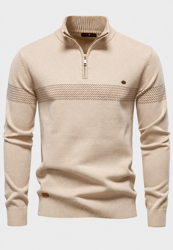 Pull homme à demi-fermeture éclair, col montant et rayures géométriques - Nolan