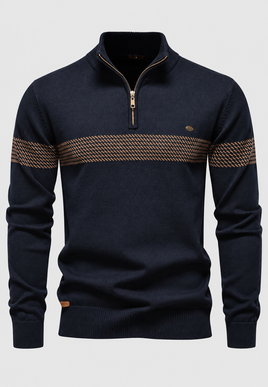 Pull homme à demi-fermeture éclair, col montant et rayures géométriques - Nolan