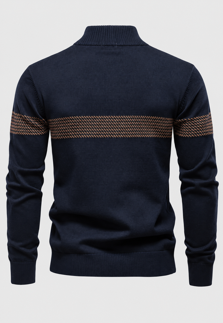 Pull homme à demi-fermeture éclair, col montant et rayures géométriques - Nolan