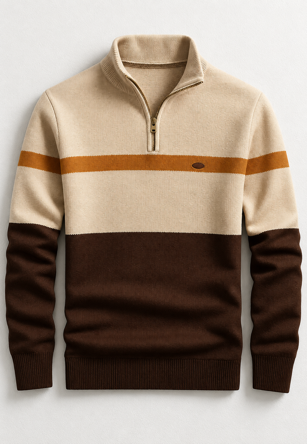 Pull homme à demi-fermeture éclair, col montant et rayures horizontales - Auden