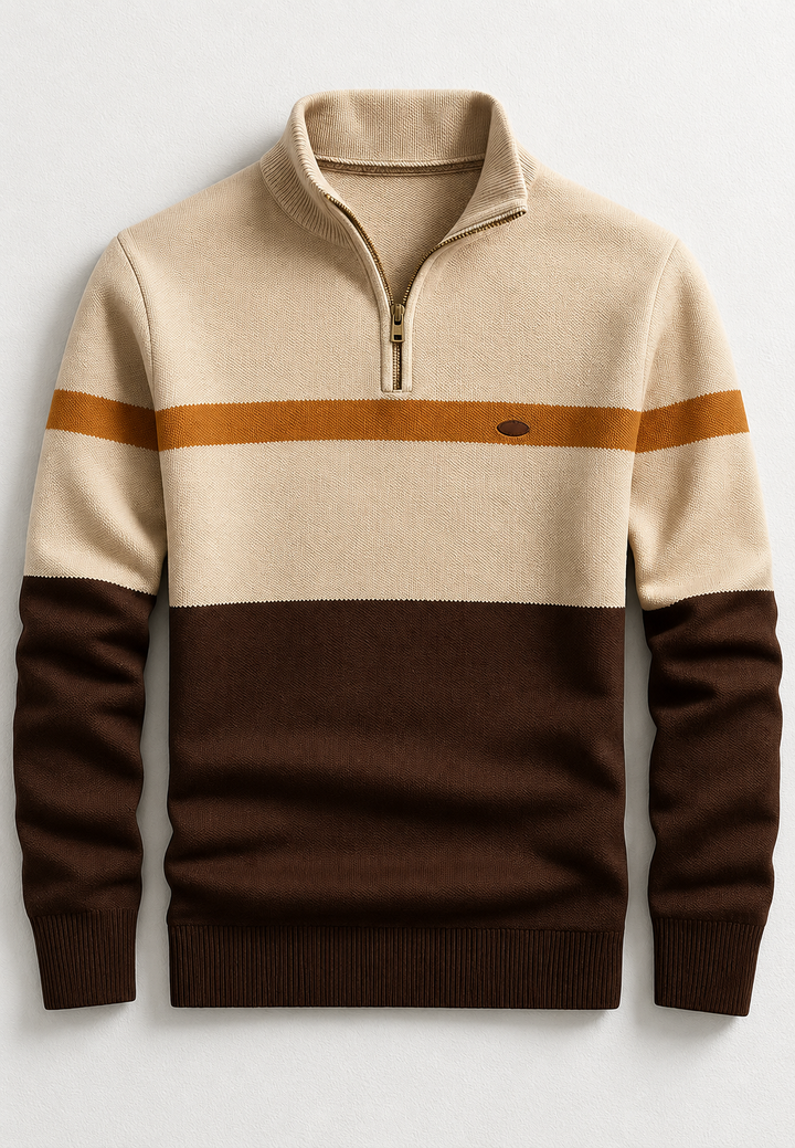 Pull homme à demi-fermeture éclair, col montant et rayures horizontales - Auden