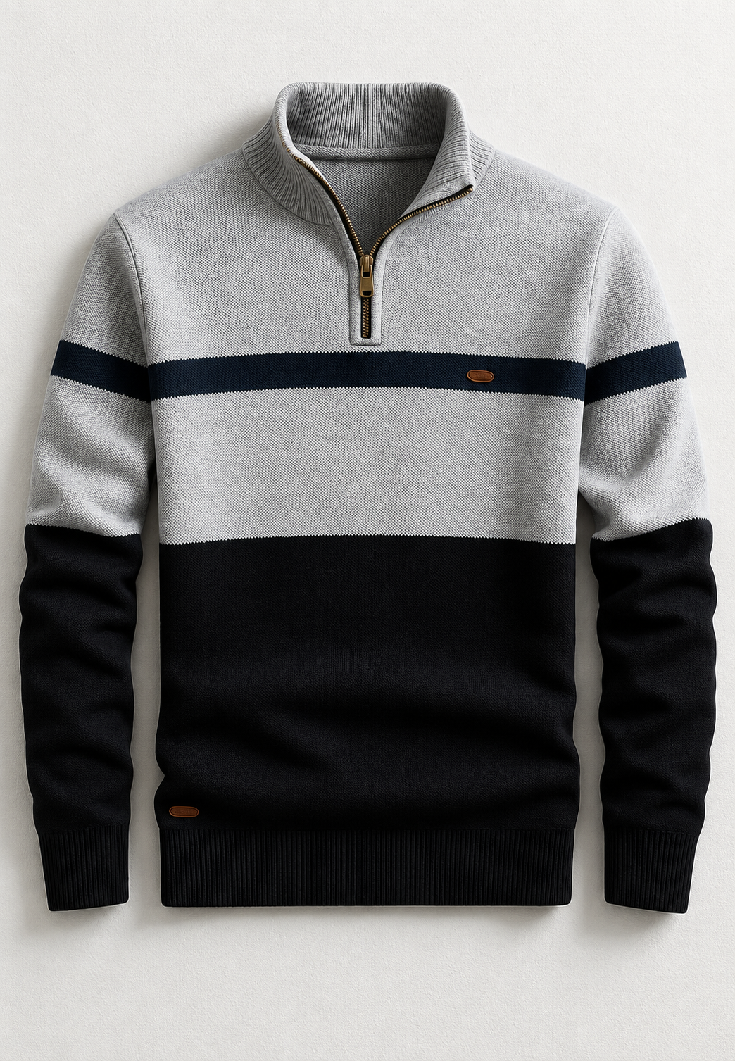 Pull homme à demi-fermeture éclair, col montant et rayures horizontales - Auden