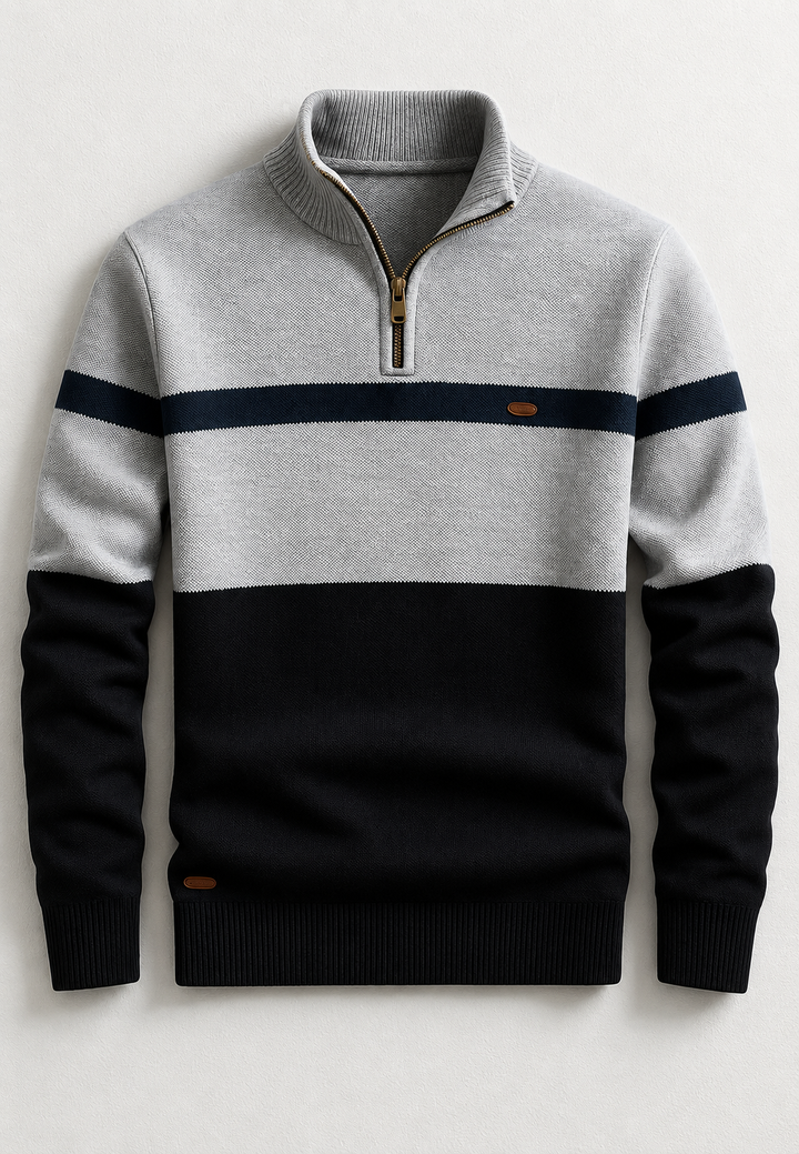 Pull homme à demi-fermeture éclair, col montant et rayures horizontales - Auden