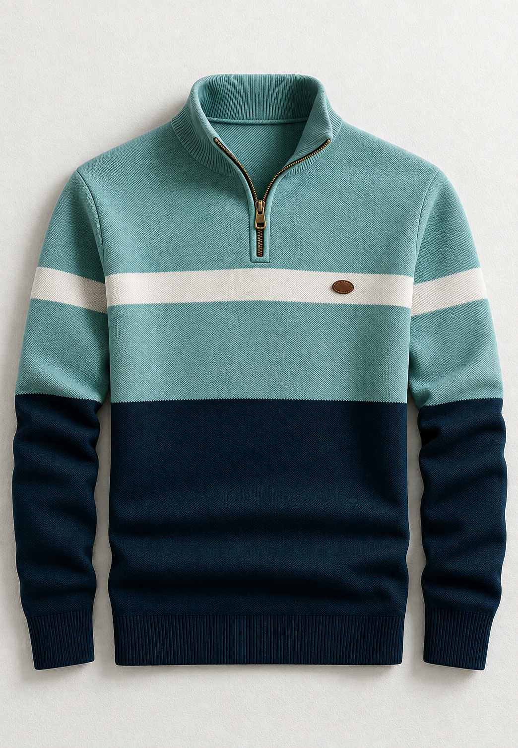 Pull homme à demi-fermeture éclair, col montant et rayures horizontales - Auden