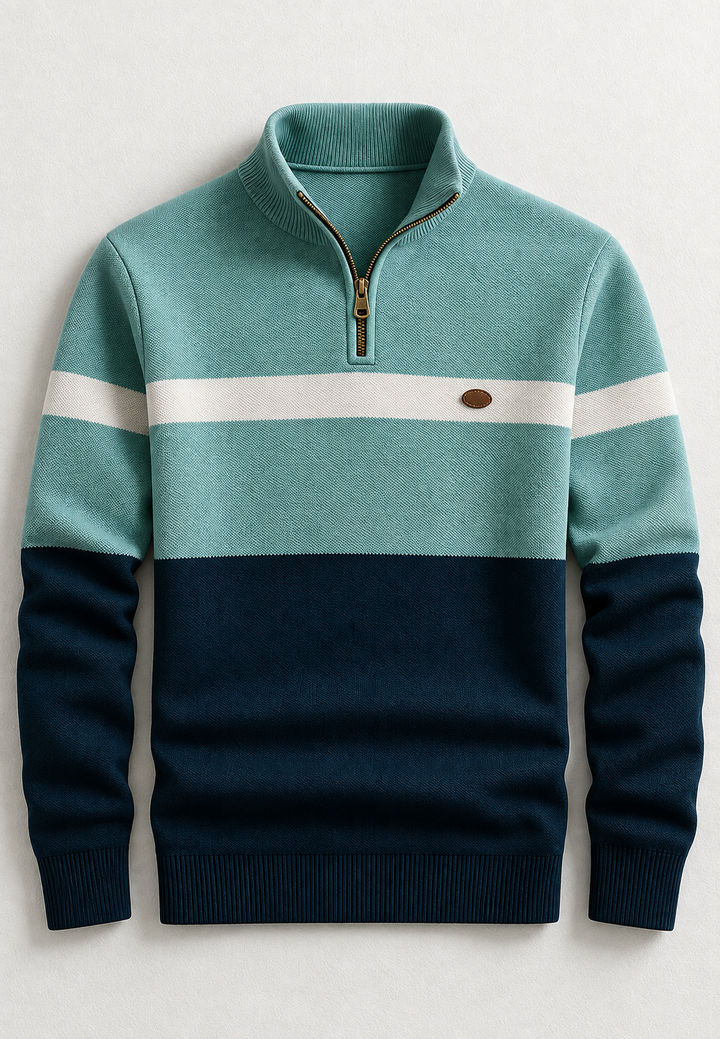 Pull homme à demi-fermeture éclair, col montant et rayures horizontales - Auden