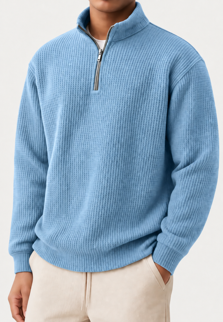 Pull homme à demi-fermeture éclair, col montant et maille côtelée - Elio